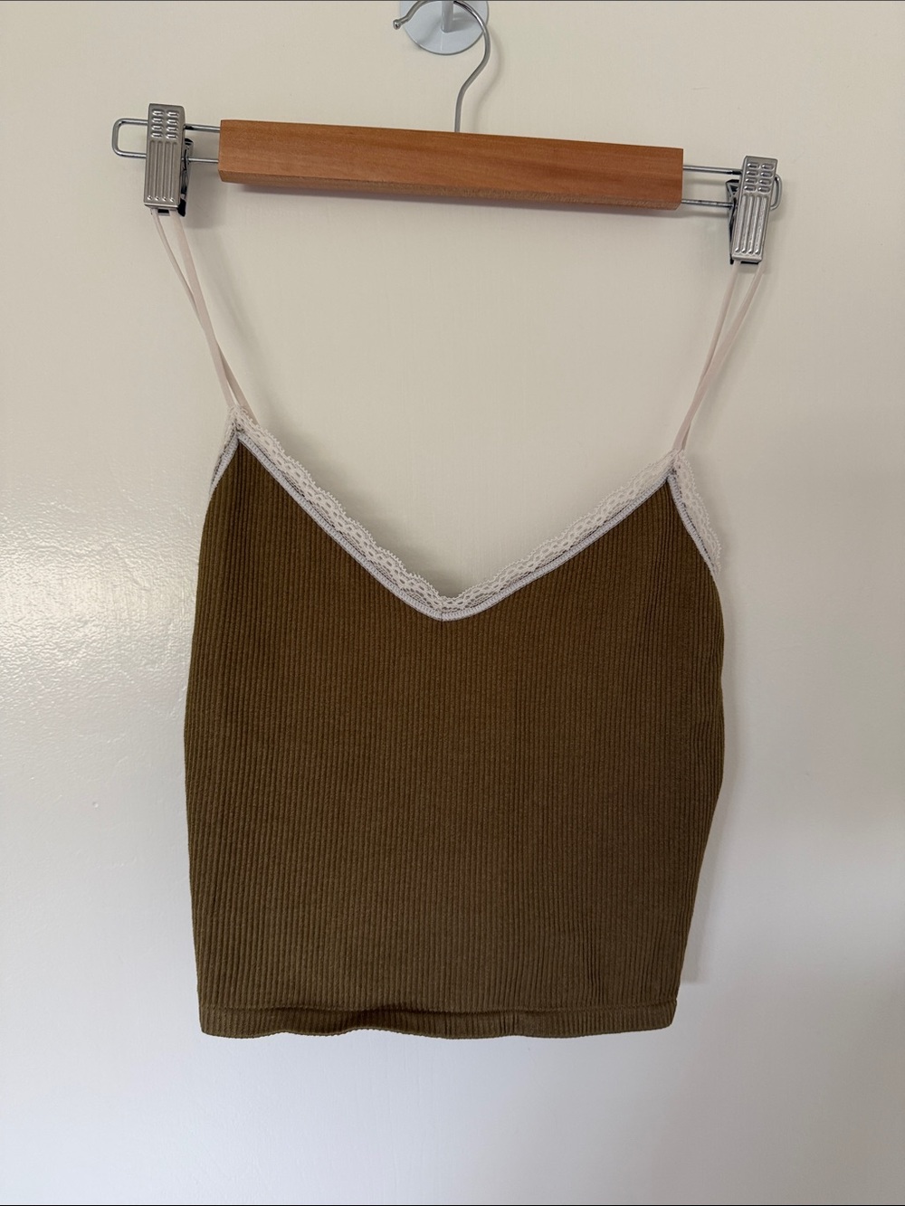Women’s Olive Ribbed Lace-Trim Cami Top